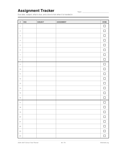 Assignment tracker page